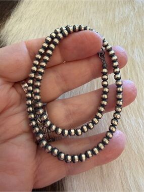 ❤️ 14” 4mm Desert Pearls / Beads Navajo Sterling Silver Necklace USA 7.8G Unisex